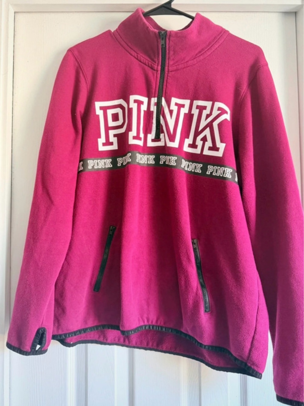 PINK Victoria's Secret Hot Pink Half-Zip Fleece Pullover